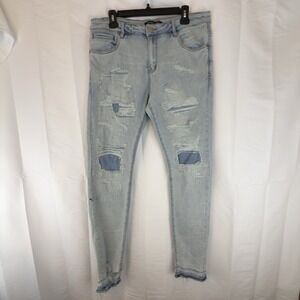 Embellish Denim Jeans 34x32 Blue Biker Moto‎ Destroyed Distressed Blowout